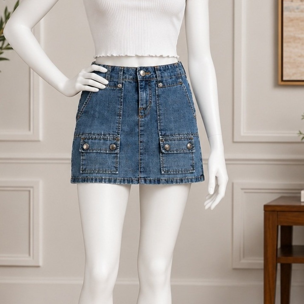 Arizona Jean Co Denim Mini Skirt Blue Y2K Low Rise Utility Juniors 1